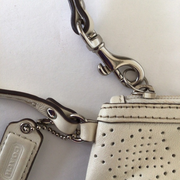 COACH CREAM PERFORATED LEATHER WRISTLET - Picture 7 of 10